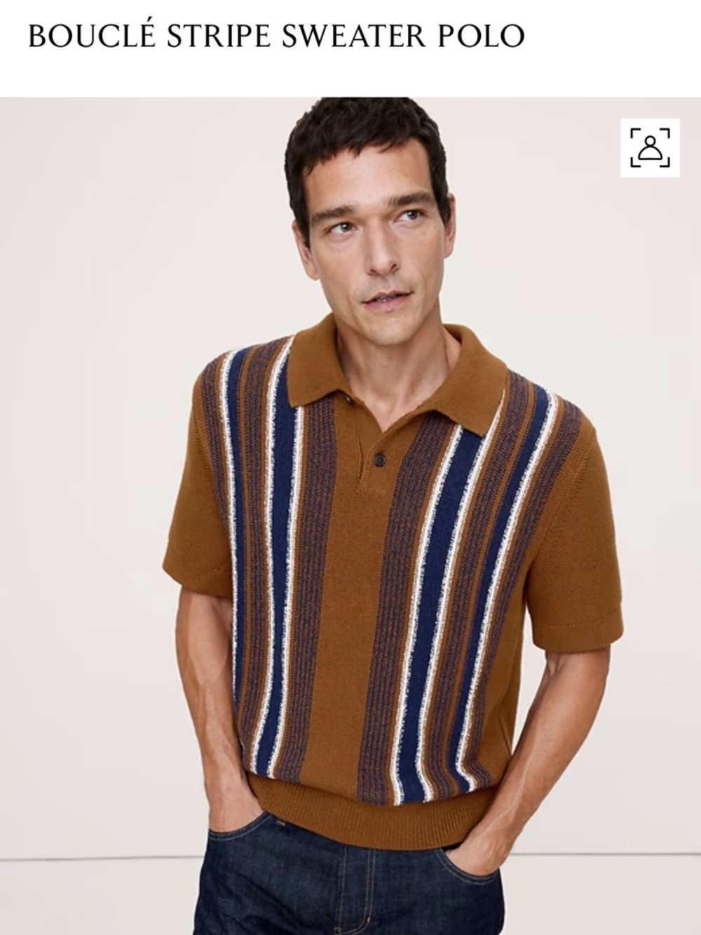 Banana Republic Brown Bouclé Stripe Polo with Navy & Cream Accents